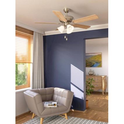 Eglo 35077 - Stropní ventilátor LAS PALMAS 3xE27/40W/230V matný chrom/hnědá