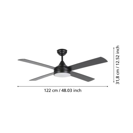 Eglo - LED Stmívatelný stropní ventilátor LED/20W/230V + dálkové ovládání černá