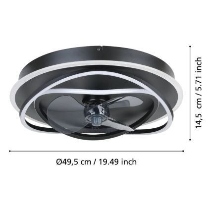 Eglo - LED Stmívatelný stropní ventilátor 4xLED/9W/230V 2700-6500K pr. 50 cm černá + dálkové ovládání