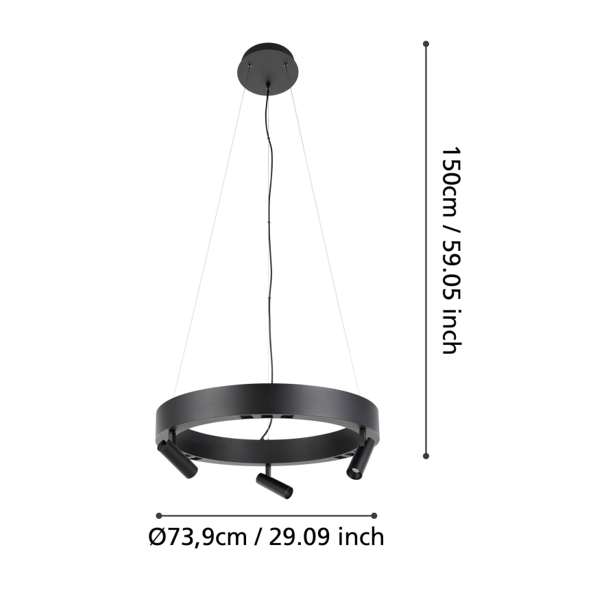 Eglo - LED Stmívatelný lustr na lanku 3xLED/8W/230V + 3xLED/8,5W 3000K černá + dálkové ovládání