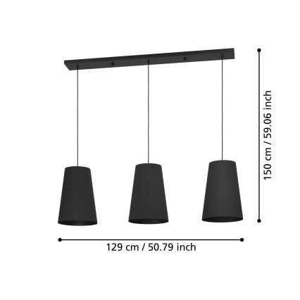 Eglo - Lustr na lanku 3xE27/40W/230V černá