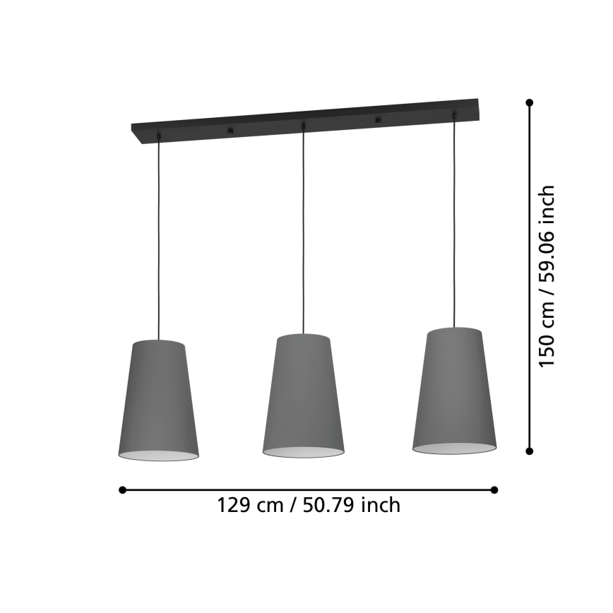 Eglo - Lustr na lanku 3xE27/40W/230V šedá