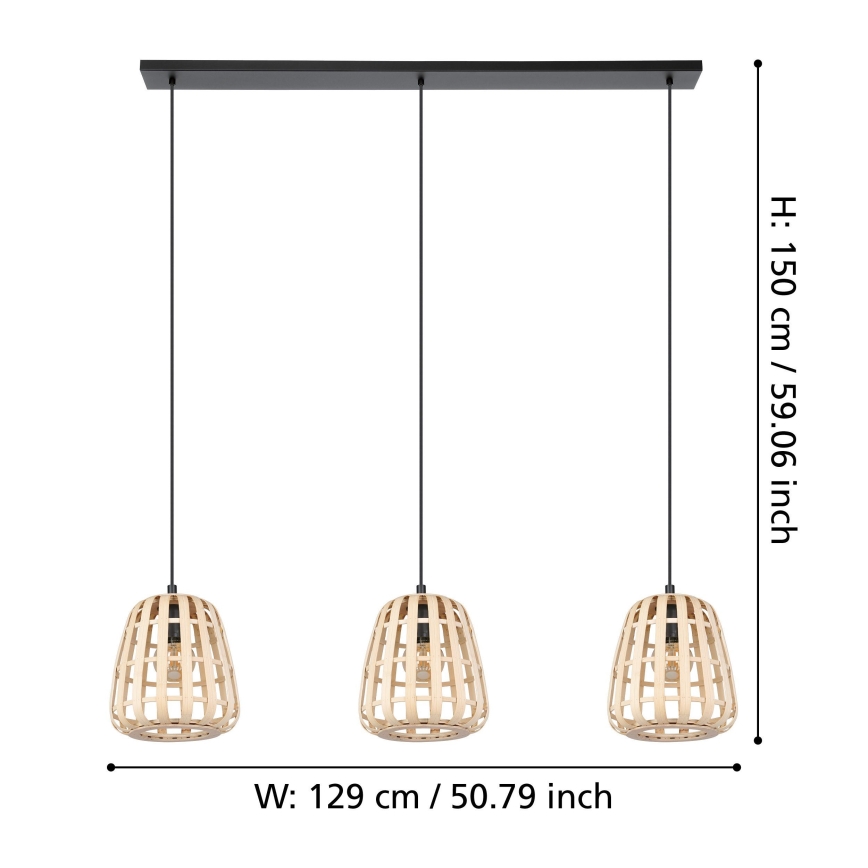 Eglo - Lustr na lanku 3xE27/40W/230V bambus