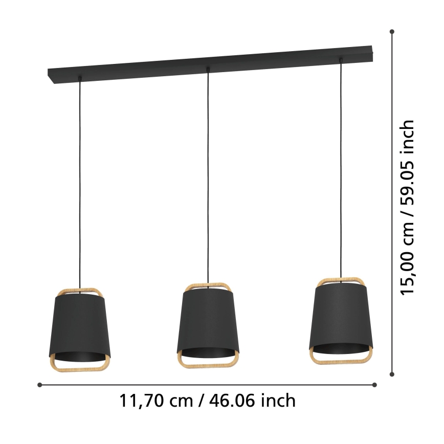 Eglo - Lustr na lanku 3xE27/40W/230V černá