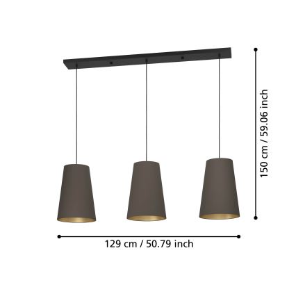 Eglo - Lustr na lanku 3xE27/40W/230V hnědá