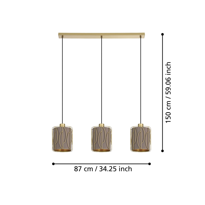 Eglo - Lustr na lanku 3xE27/40W/230V zlatá/hnědá