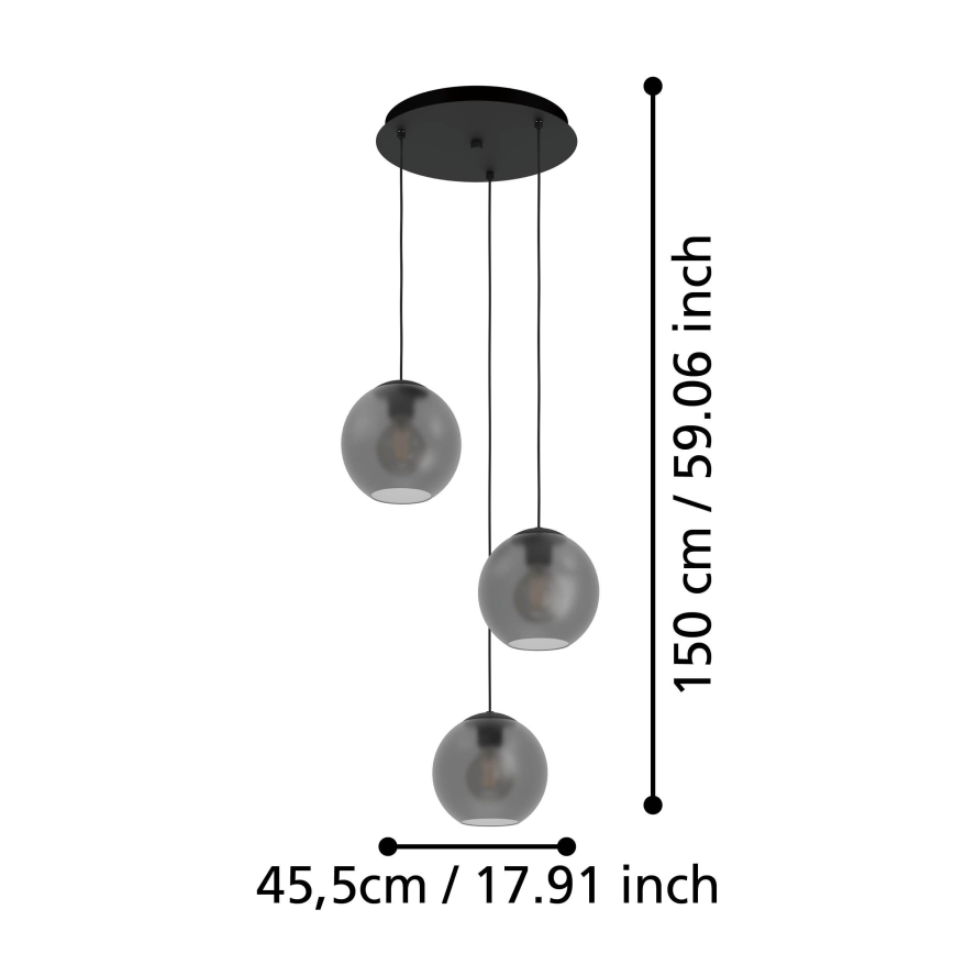 Eglo - Lustr na lanku 3xE27/40W/230V kouřová