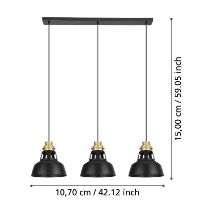 Eglo - Lustr na lanku 3xE27/40W/230V černá/zlatá
