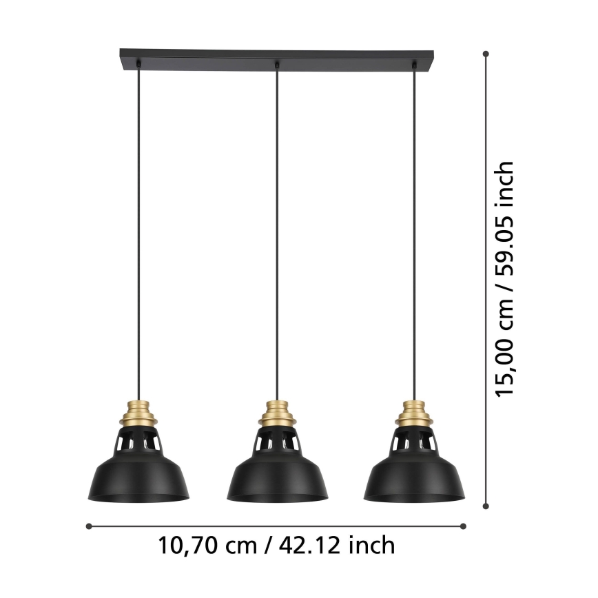 Eglo - Lustr na lanku 3xE27/40W/230V černá/zlatá