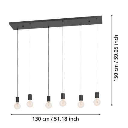 Eglo - Lustr na lanku 6xE27/40W/230V černá