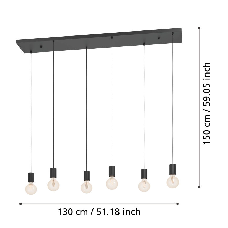 Eglo - Lustr na lanku 6xE27/40W/230V černá