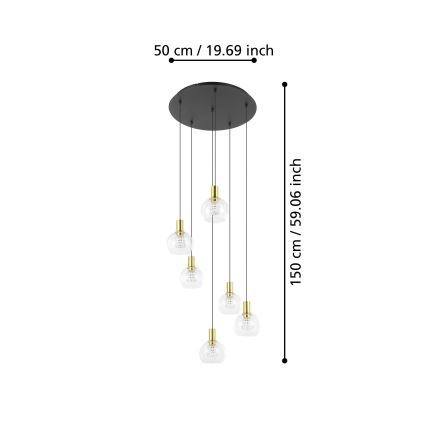 Eglo 390279 - LED Stmívatelný lustr na lanku 6xLED/5,4W/230V 3000K pr. 54 cm zlatá