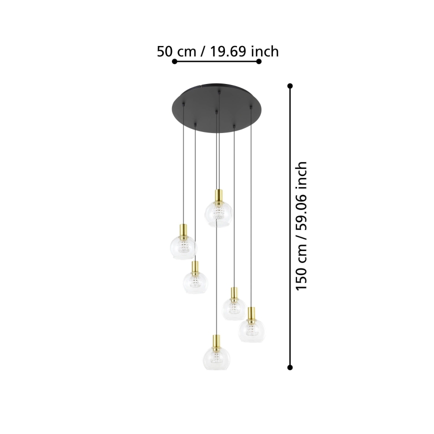 Eglo 390279 - LED Stmívatelný lustr na lanku 6xLED/5,4W/230V 3000K pr. 54 cm zlatá