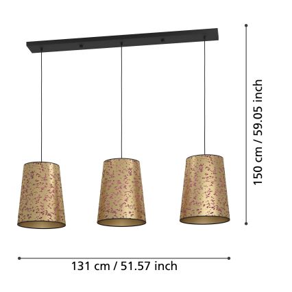Eglo - Lustr na lanku 3xE27/25W/230V zlatá/růžová