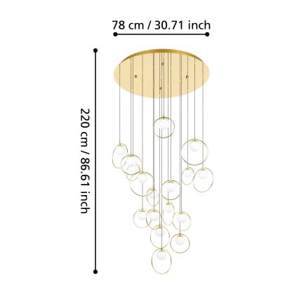 Eglo - LED Stmívatelný lustr na lanku 17xLED/3W/230V 3000K pr. 78 cm zlatá