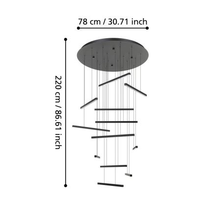 Eglo - LED Stmívatelný lustr na lanku 12xLED/8,4W/230V 3000K černá