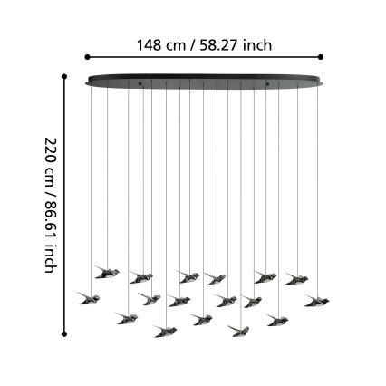 Eglo - LED Stmívatelný lustr na lanku 17xLED/3W/230V 3000K černá
