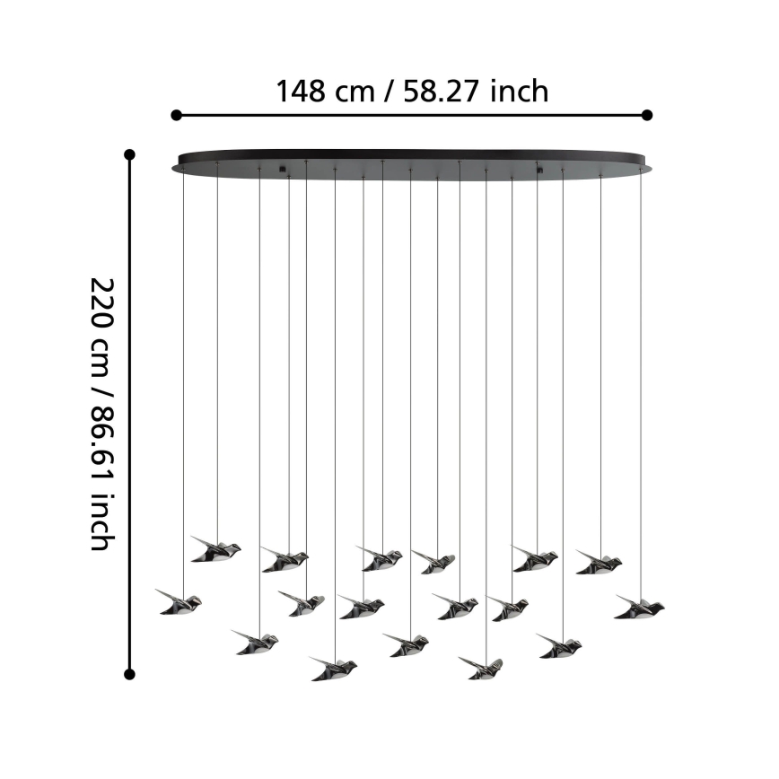 Eglo - LED Stmívatelný lustr na lanku 17xLED/3W/230V 3000K černá