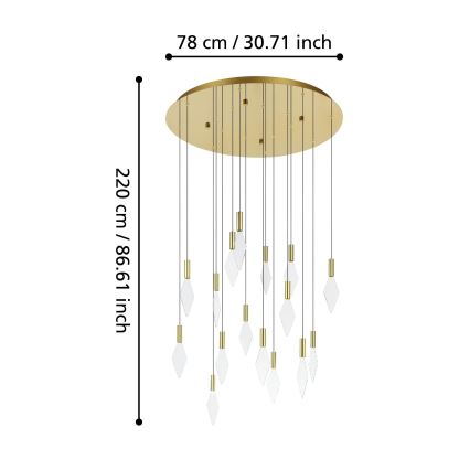 Eglo - LED Stmívatelný lustr na lanku 16xLED/3,3W/230V 3000K pr. 78 cm zlatá