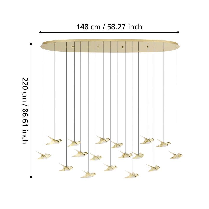Eglo - LED Stmívatelný lustr na lanku 17xLED/3W/230V 3000K zlatá