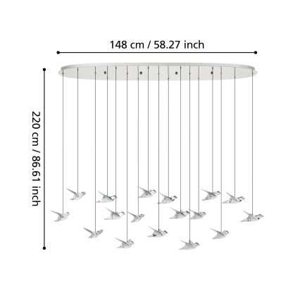 Eglo - LED Stmívatelný lustr na lanku 17xLED/3W/230V 3000K lesklý chrom