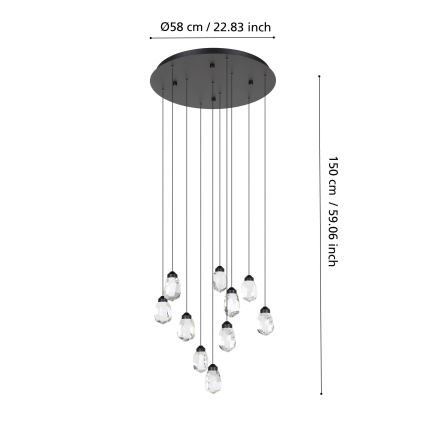 Eglo - LED Stmívatelný lustr na lanku 10xLED/3W/230V 3000K černá/čirá