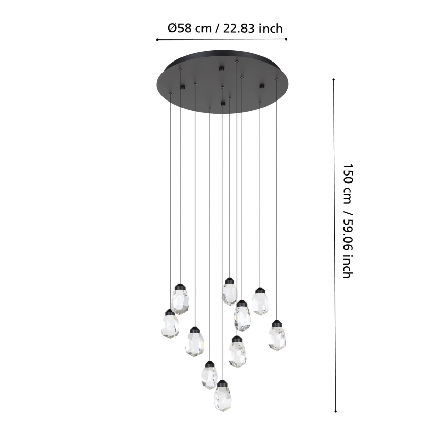 Eglo - LED Stmívatelný lustr na lanku 10xLED/3W/230V 3000K černá/čirá