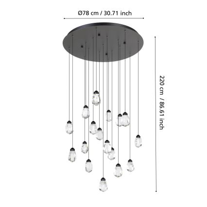 Eglo - LED Stmívatelný lustr na lanku 17xLED/3W/230V 3000K černá/čirá