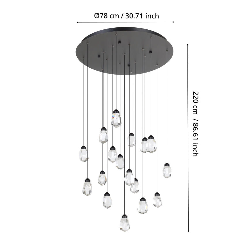 Eglo - LED Stmívatelný lustr na lanku 17xLED/3W/230V 3000K černá/čirá
