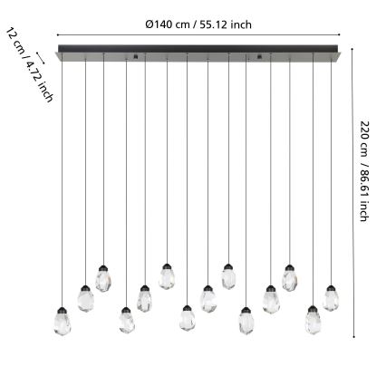 Eglo - LED Stmívatelný lustr na lanku 14xLED/3W/230V 3000K černá/čirá