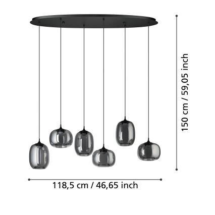 Eglo - LED Stmívatelný lustr na lanku 6xLED/3,7W/230V 2700-6500K kouřová + dálkové ovládání