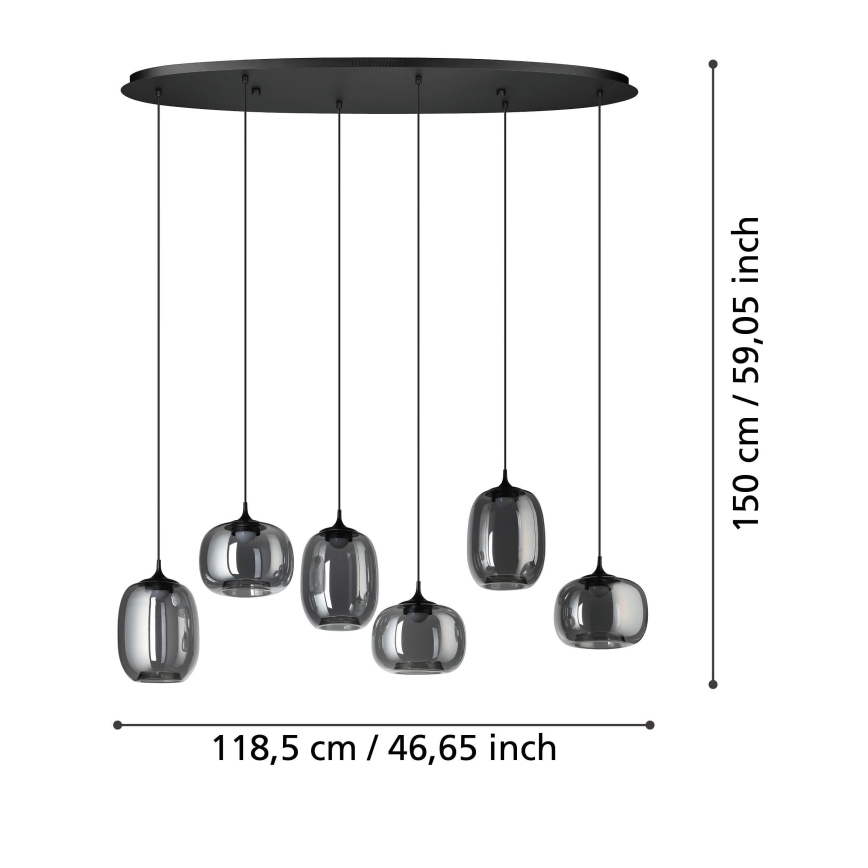 Eglo - LED Stmívatelný lustr na lanku 6xLED/3,7W/230V 2700-6500K kouřová + dálkové ovládání