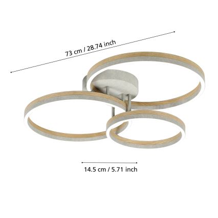 Eglo - LED Stmívatelný přisazený lustr LED/12,5W/230V + 2xLED/15,5W 3000K šedá/dub