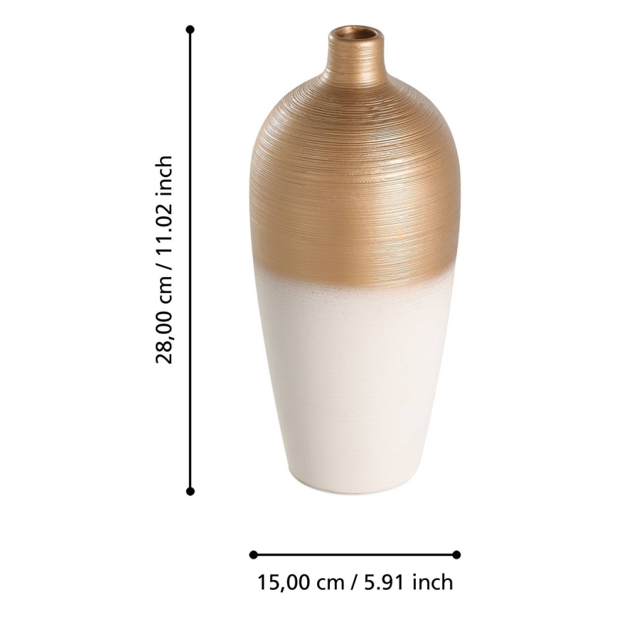 Eglo - Keramická váza 28x15 cm bílá/zlatá