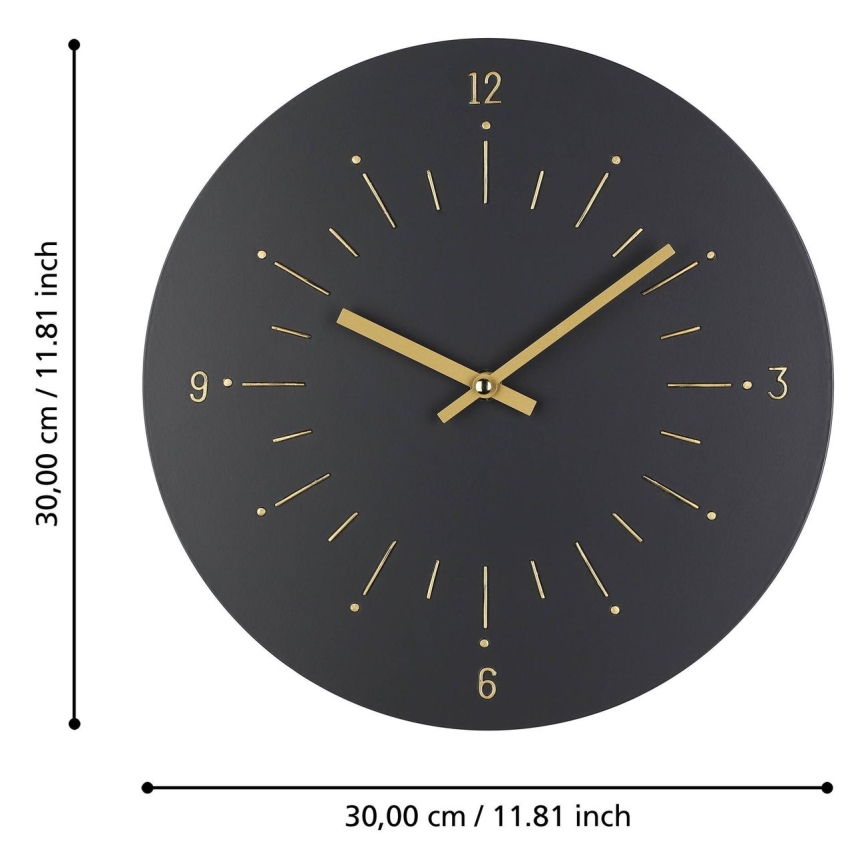 Eglo - Nástěnné hodiny 1xAA pr. 30 cm černá