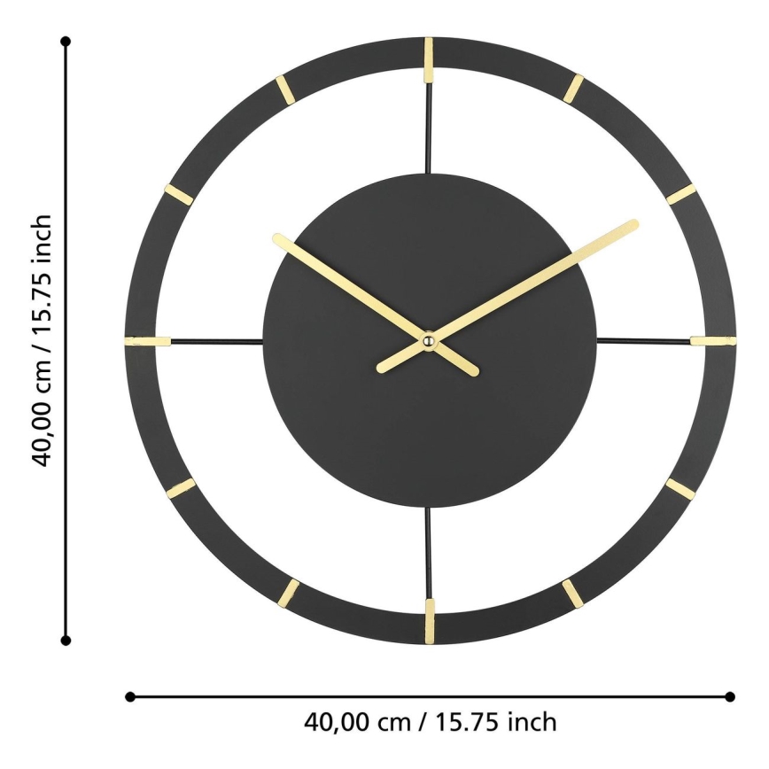 Eglo - Nástěnné hodiny 1xAA pr. 40 cm černá/zlatá