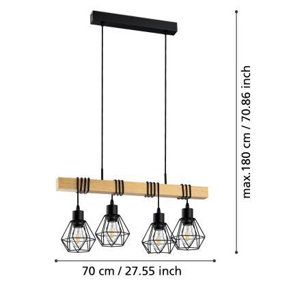 Eglo 43132 - Lustr na lanku TOWNSHEND 4xE27/60W/230V basket