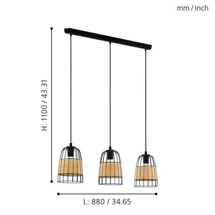 Eglo 43313 - Lustr na lanku ANWICK 3xE27/40W/230V