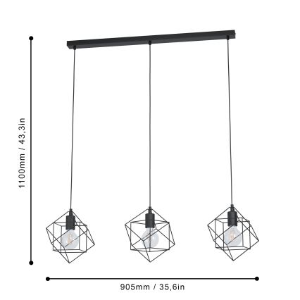 Eglo 43361 - Lustr na lanku STRAITON 3xE27/60W/230V