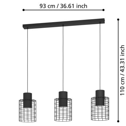 Eglo - Lustr na lanku 3xE27/40W/230V černá