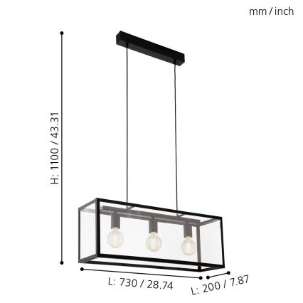 Eglo 49393 - Lustr CHARTERHOUSE 3xE27/60W/230V