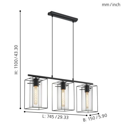 Eglo 49496 - Lustr LONCINO 3xE27/60W/230V