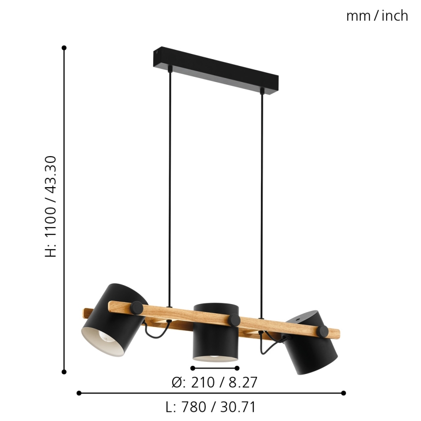 Eglo 55234 - Lustr na lanku HORNWOOD 3xE27/60W/230V