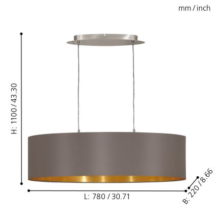 Eglo 55271 - Lustr na lanku MASERLO 2xE27/60W/230V hnědá