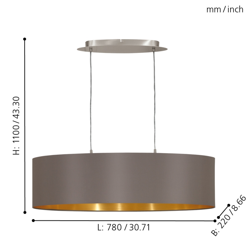 Eglo 55271 - Lustr na lanku MASERLO 2xE27/60W/230V hnědá