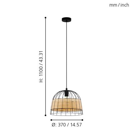 Eglo 55709 - Lustr na lanku ANWICK 1xE27/40W/230V ratan