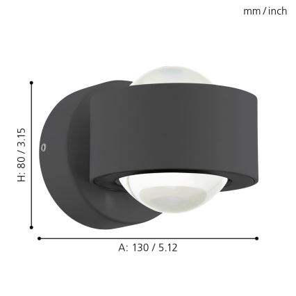 Eglo 64496 - LED Nástěnné svítidlo ONO PRO 2xLED/2,5W/230V antracit