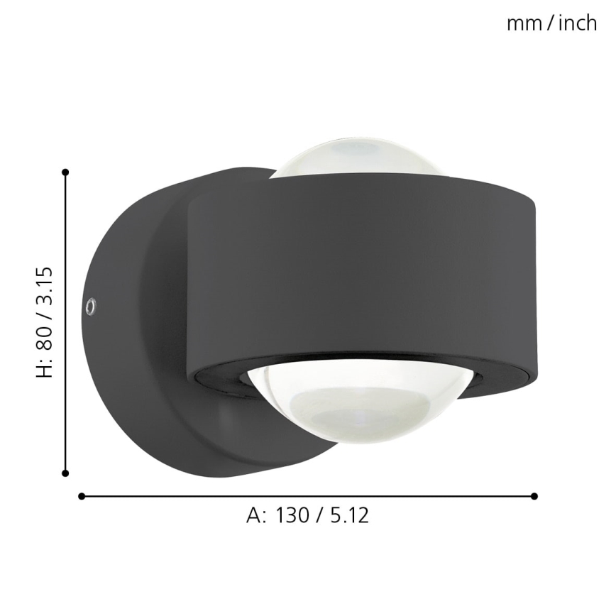Eglo 64496 - LED Nástěnné svítidlo ONO PRO 2xLED/2,5W/230V antracit