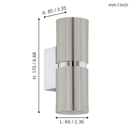 Eglo 64794 - LED Nástěnné svítidlo PASSA PRO 2xGU10/3,3W/230V 3000K matný chrom
