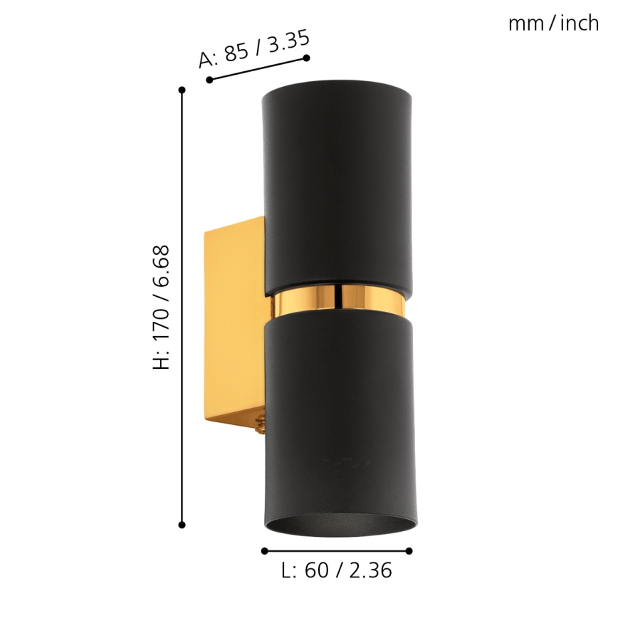 Eglo 64795 - LED Nástěnné svítidlo PASSA PRO 2xGU10/3,3W/230V 3000K černá/zlatá